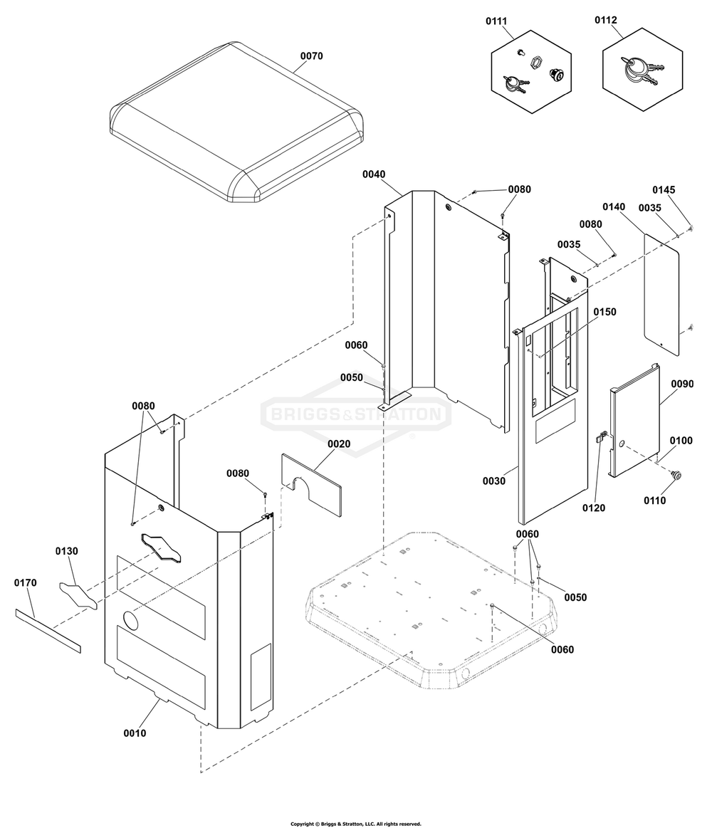Enclosure Group Diagram and Parts List for 040746-00  Briggs and Stratton Generator